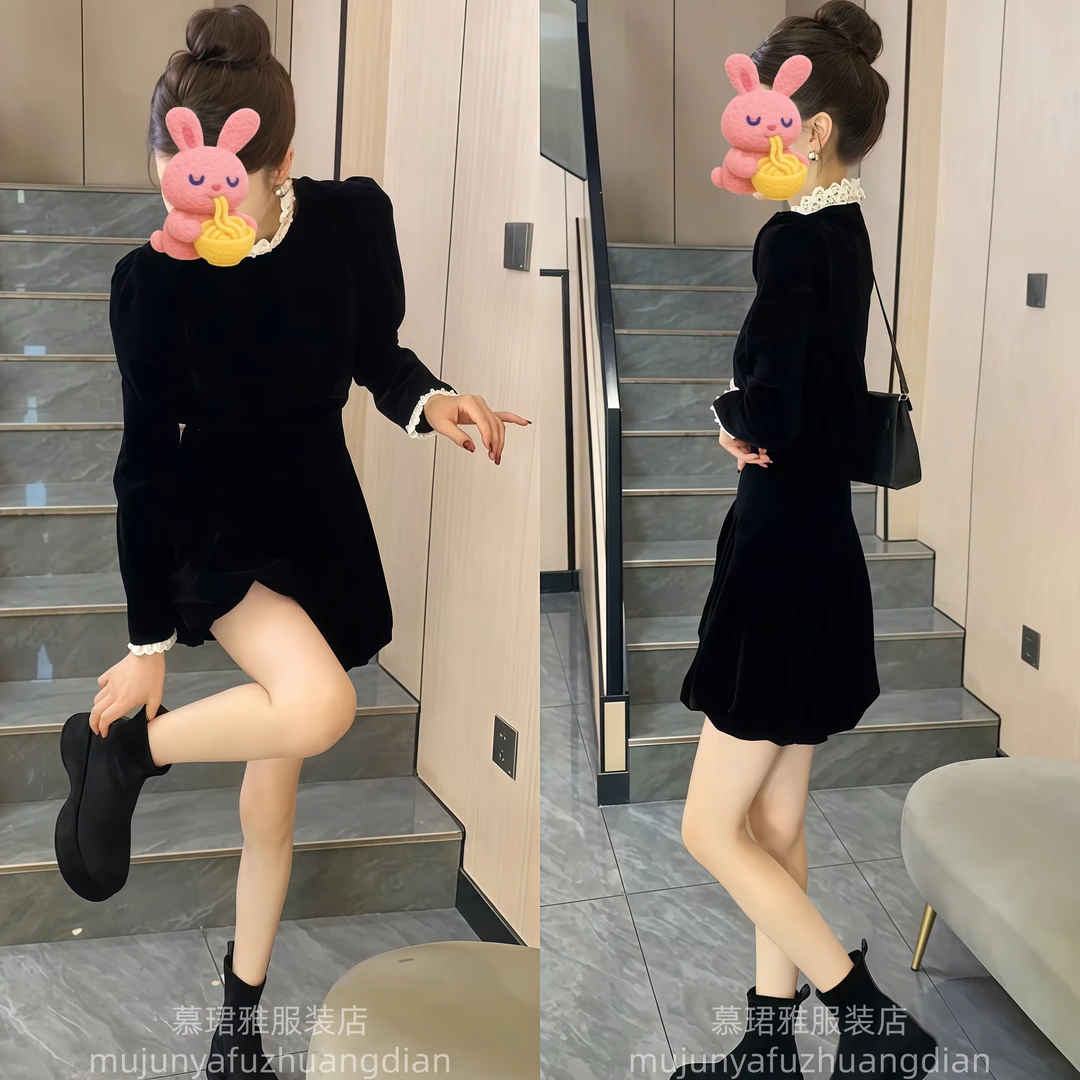 2025秋冬时尚气质法式显瘦百搭黑色洋气短裙套装