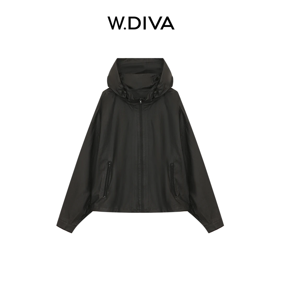 W.Diva【叙集】100超薄羊皮革品质拉链抽绳长袖夹克外套女51C121723