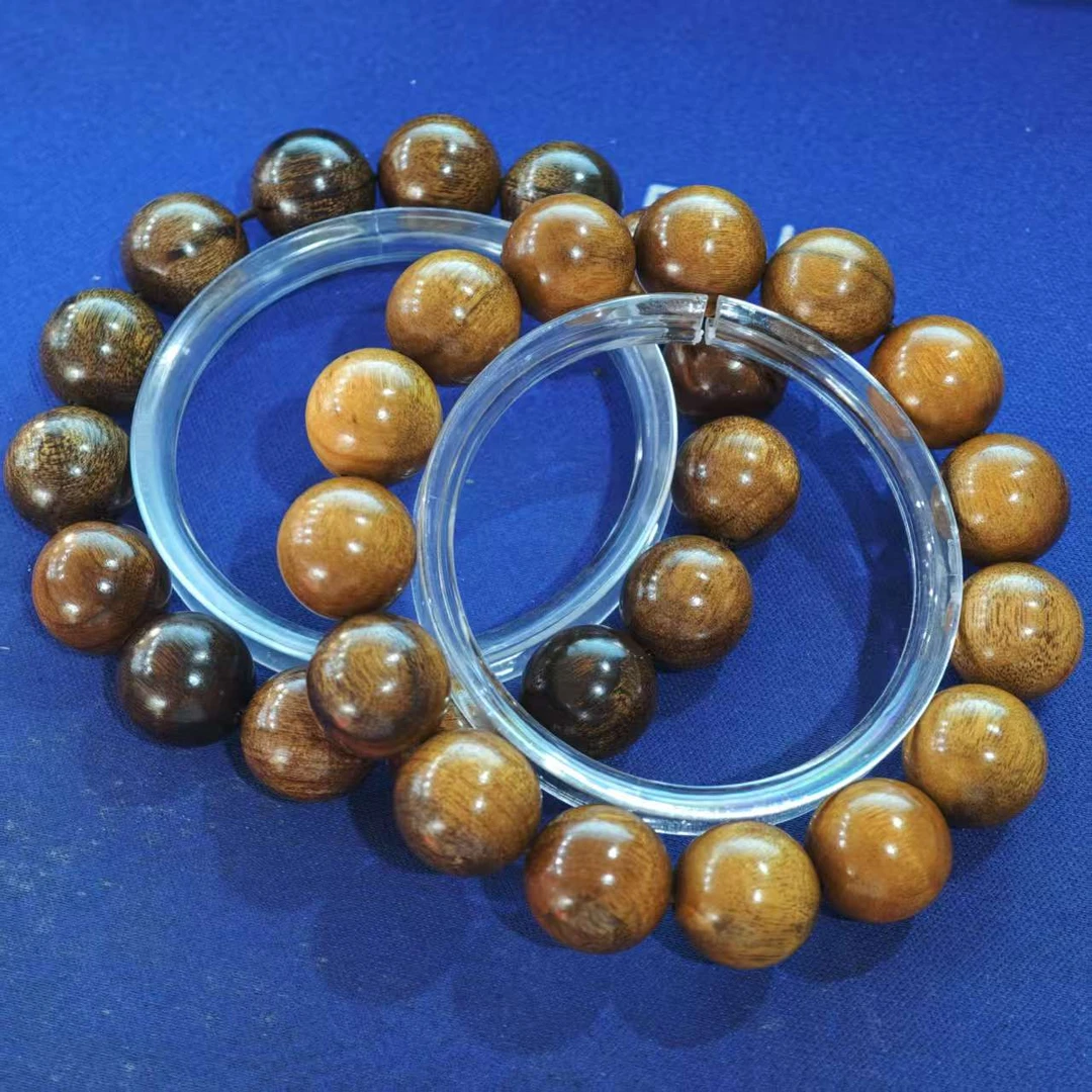 H196 金丝楠枯木黄料圆珠1.5cm 单圈手串（底色多样性发其一）