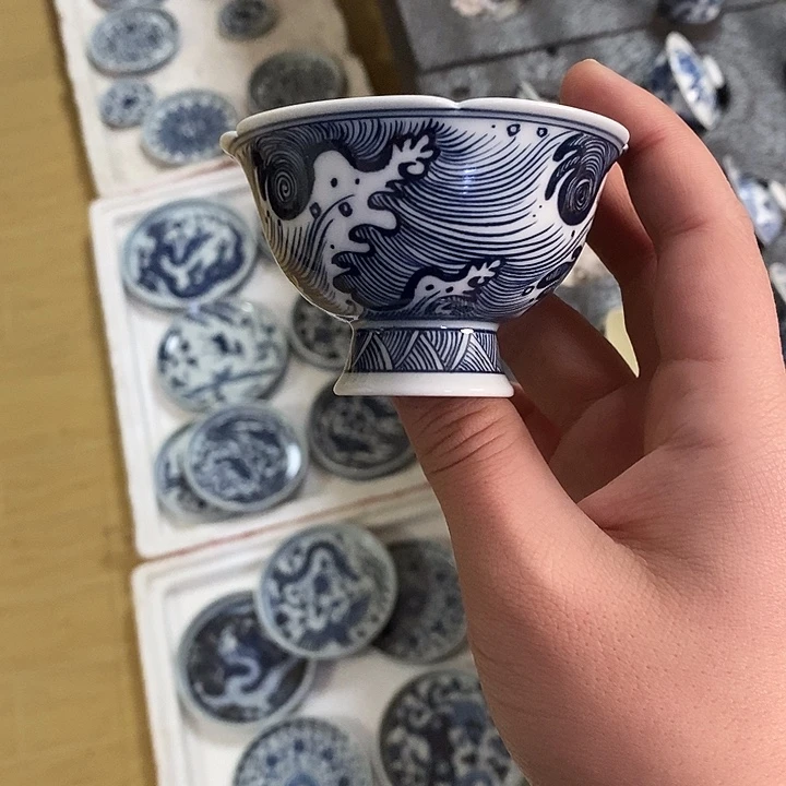 小***郎元青花海水高足杯