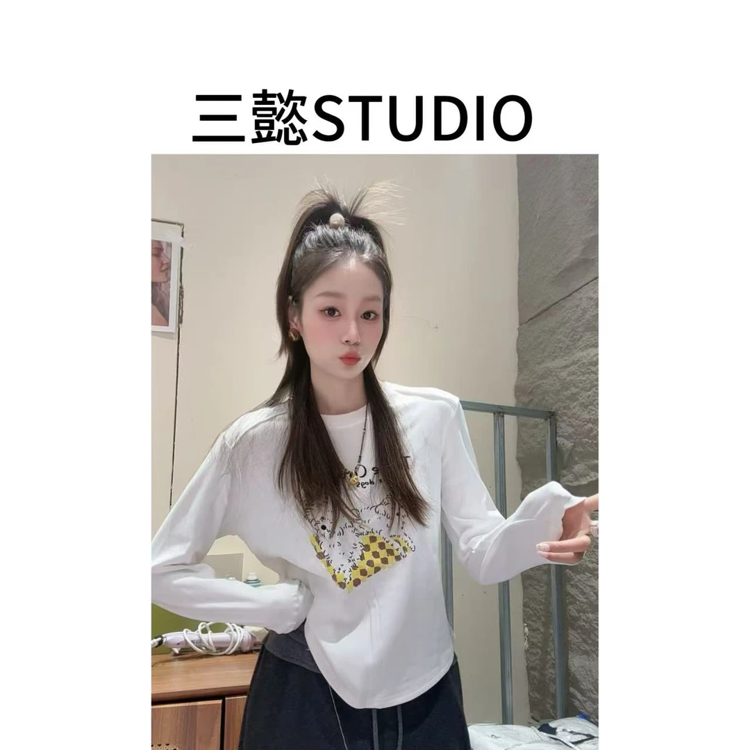 【三懿服饰】秋季新款韩版休闲印花甜美时尚宽松撞色卡通T恤1515