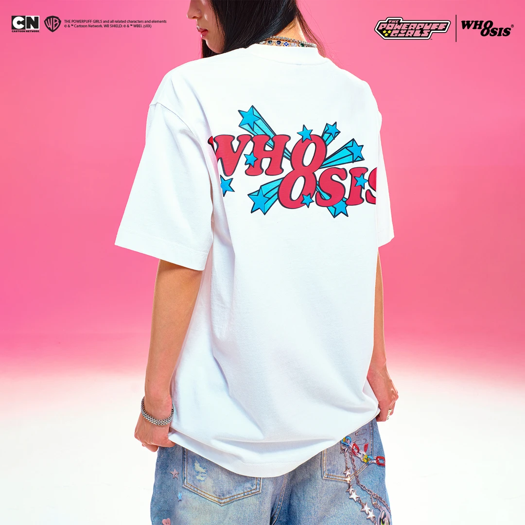 【飞天小女警联名】WHOOSIS星星人物T恤夏季宽松圆领卡通潮流百搭