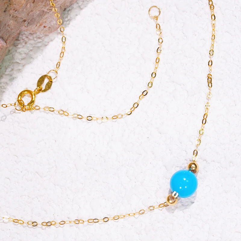 18k金美松绿松石“绿滴”时尚简约百搭项链(约长40+5cm，约卡5-6mm）