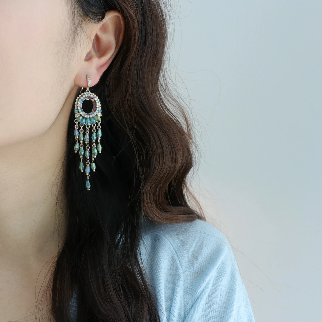 因缺斯汀饰品 铜合金耳饰 【只此青绿】复古民族风耳环小众流苏耳夹