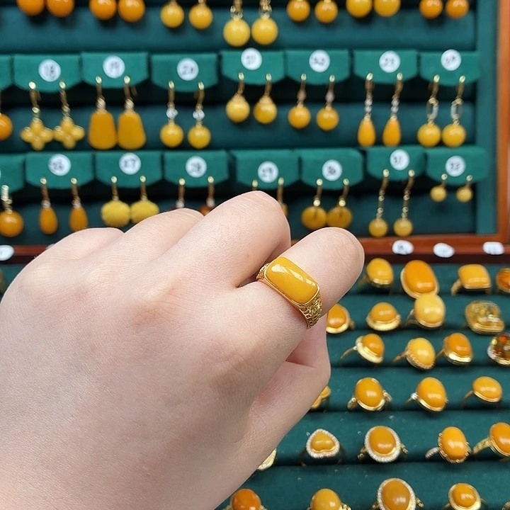 琥珀银S925镶嵌戒指
