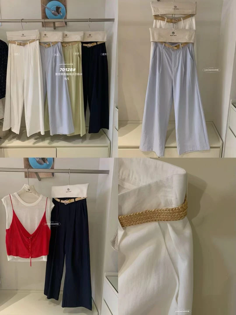 想象@70128 韩系简约百搭编绳宽松阔腿休闲裤 6-19