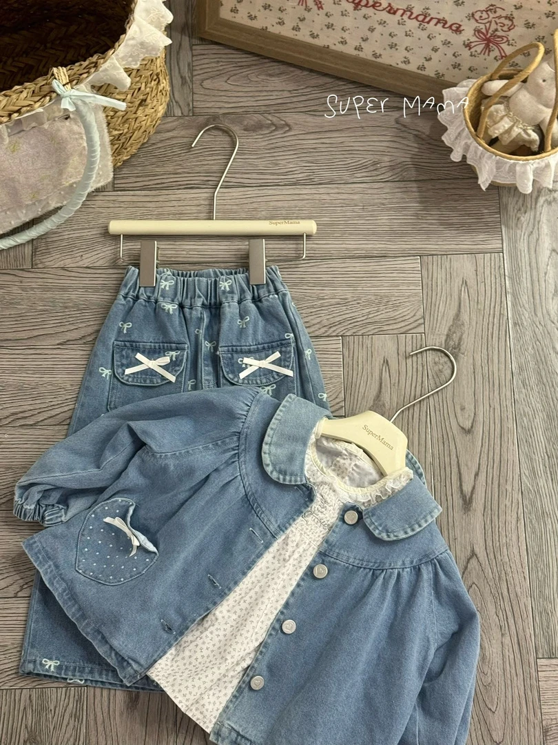 【NO退换】25秋 supermama女童绣花打揽娃娃衫爱心包包牛仔衣立体蝴