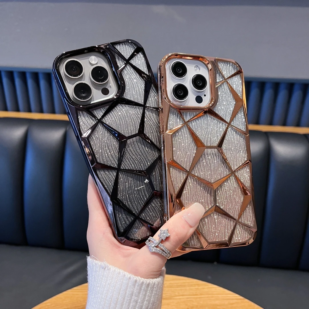 高级感TPU大理石电镀渐变水波纹闪粉纸适用苹果15手机壳iphone14p