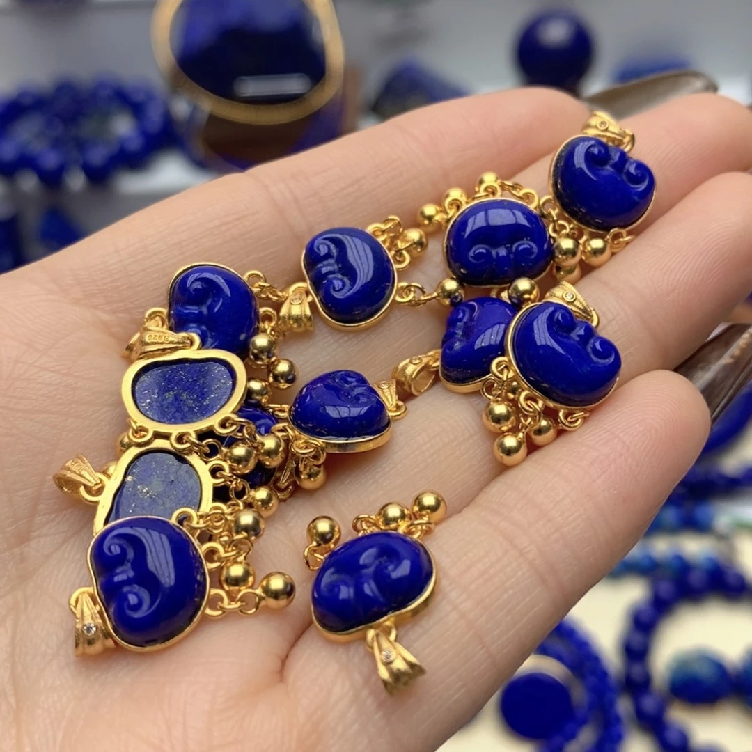 青金石银S925镀金镶嵌颈饰