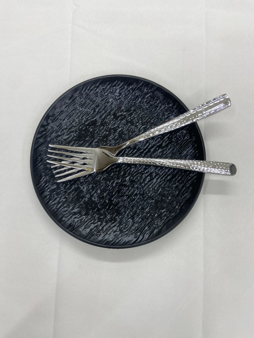 棒料锤纹不锈钢餐具主餐叉牛排叉西餐叉黑色圆形