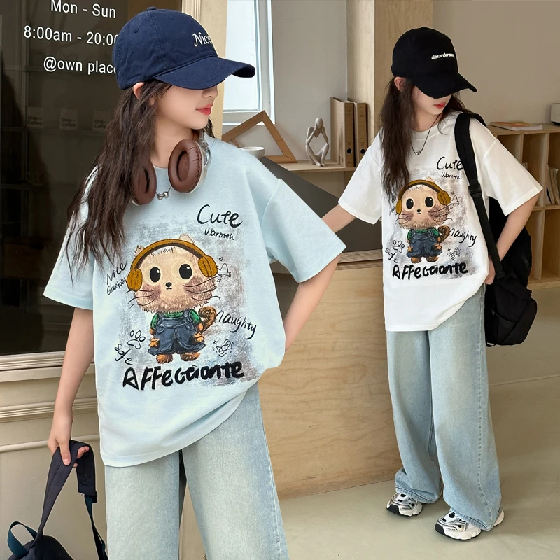 女童夏季套装2025新款6-12岁中大童女孩韩系洋气薄款牛仔裤两件套