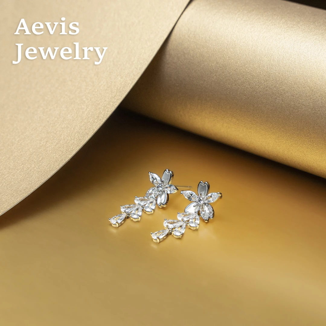 铜合金耳饰 Aevis Jewelry高级简约百搭精致锆石女耳钉-6053