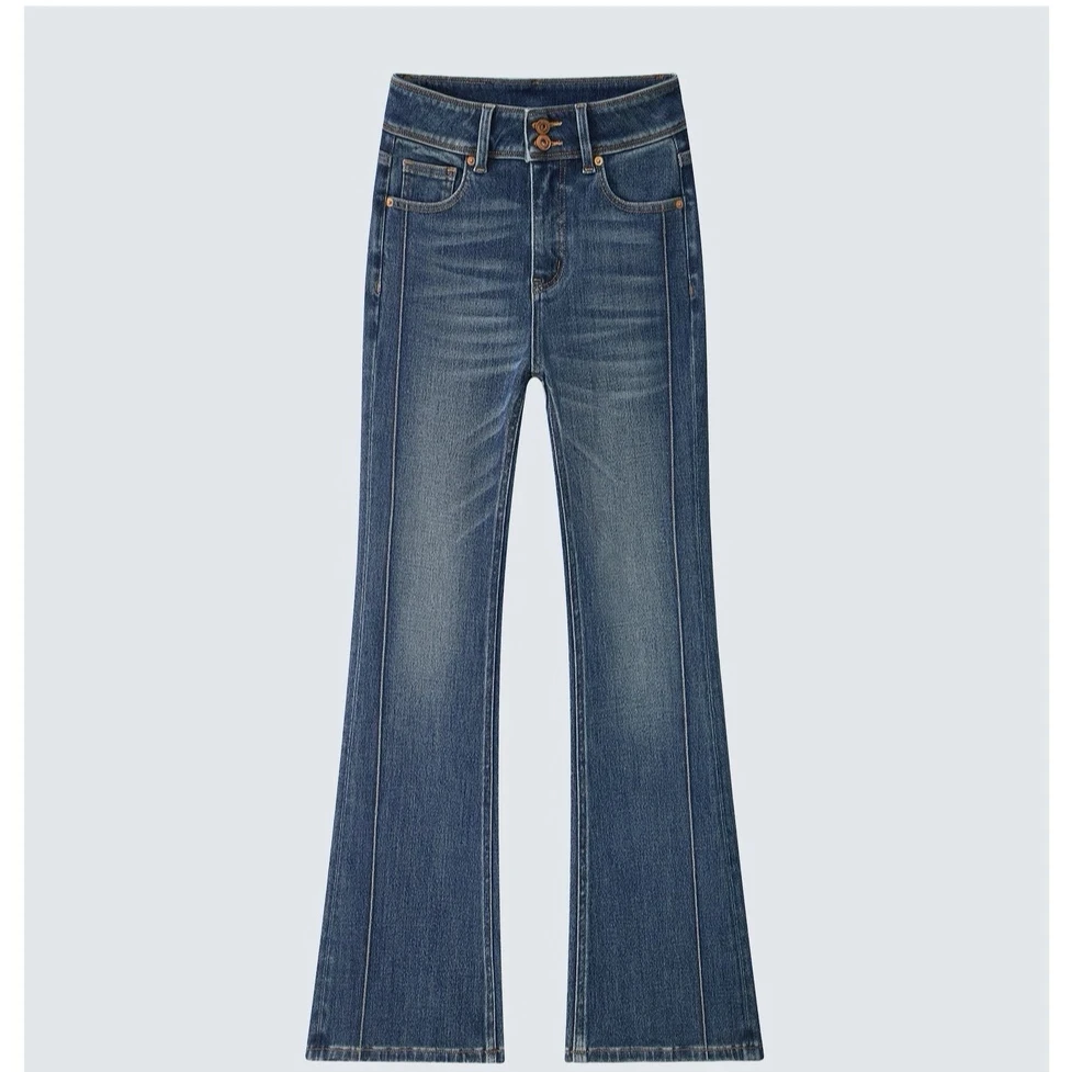 土耳其四面弹高腰显瘦微喇裤微喇叭裤子加绒加厚牛仔裤#2258