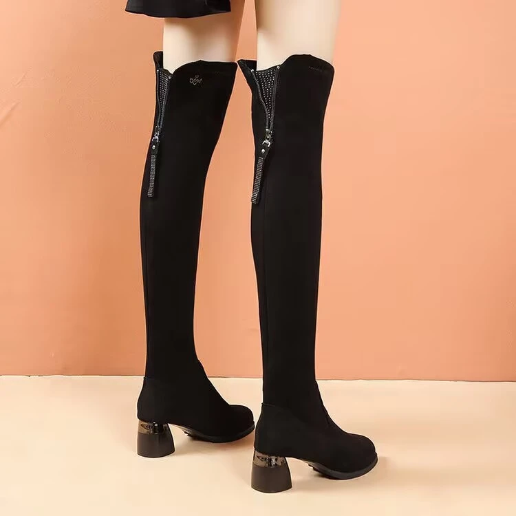 高跟过膝长靴女秋冬新款2024高筒百搭时尚弹力瘦瘦靴