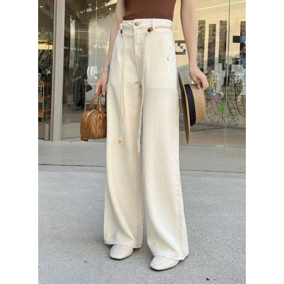 KIKI严选：35128-YER家欧货南油夏季轻奢气质琥珀珠串阔腿裤