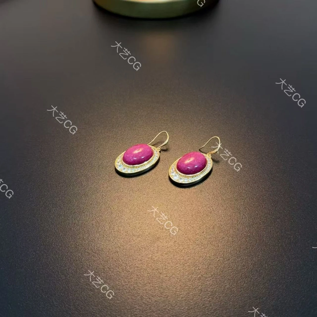 合金石英石耳饰 复古风粉色耳环宫廷气质耳饰法式EDCuc 0272