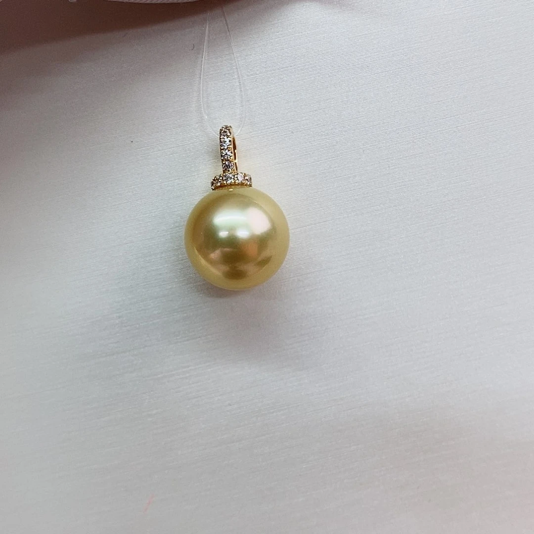 海水珍珠18K金镶嵌吊坠(不含链)13-14