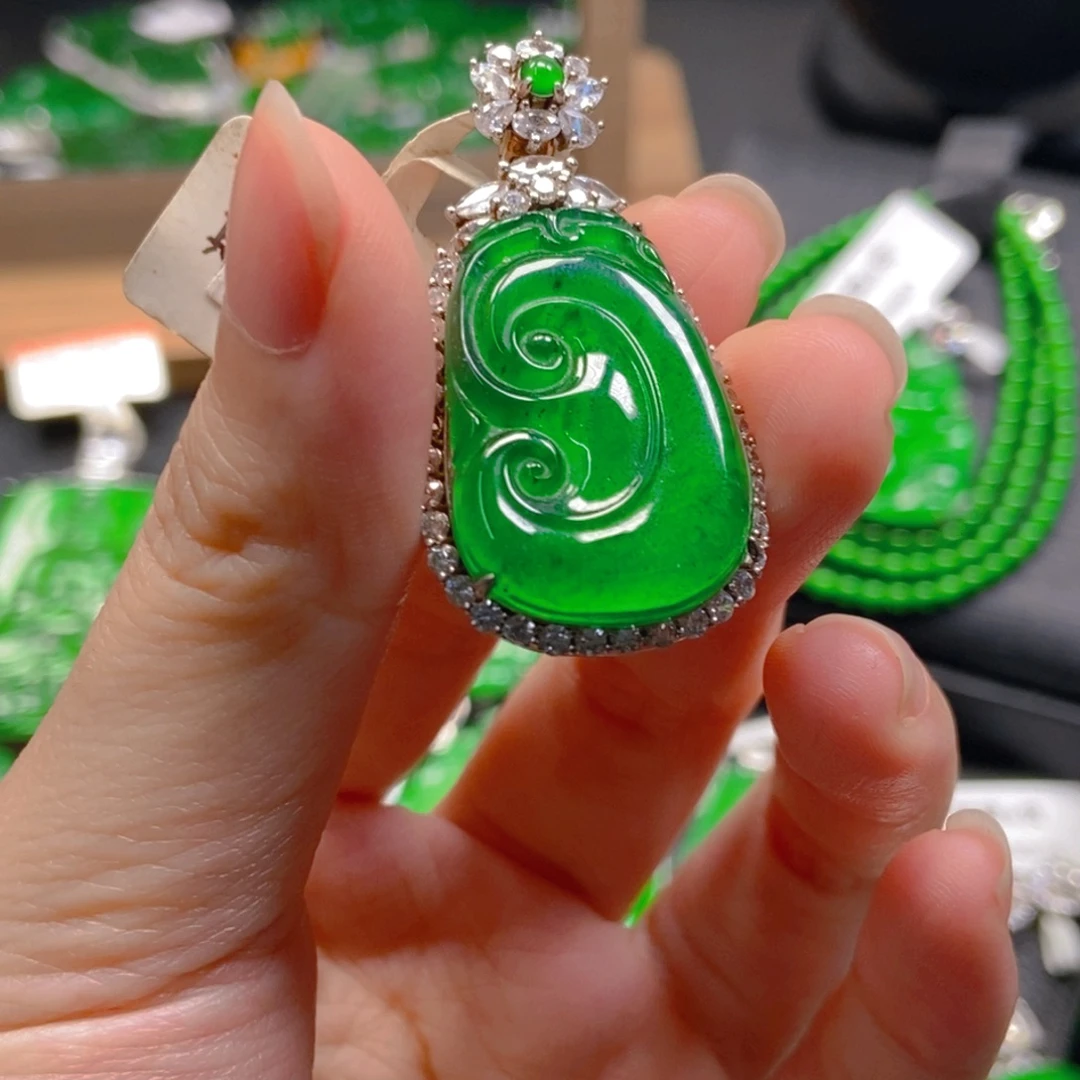 翡翠银S925镶嵌吊坠(不含链)