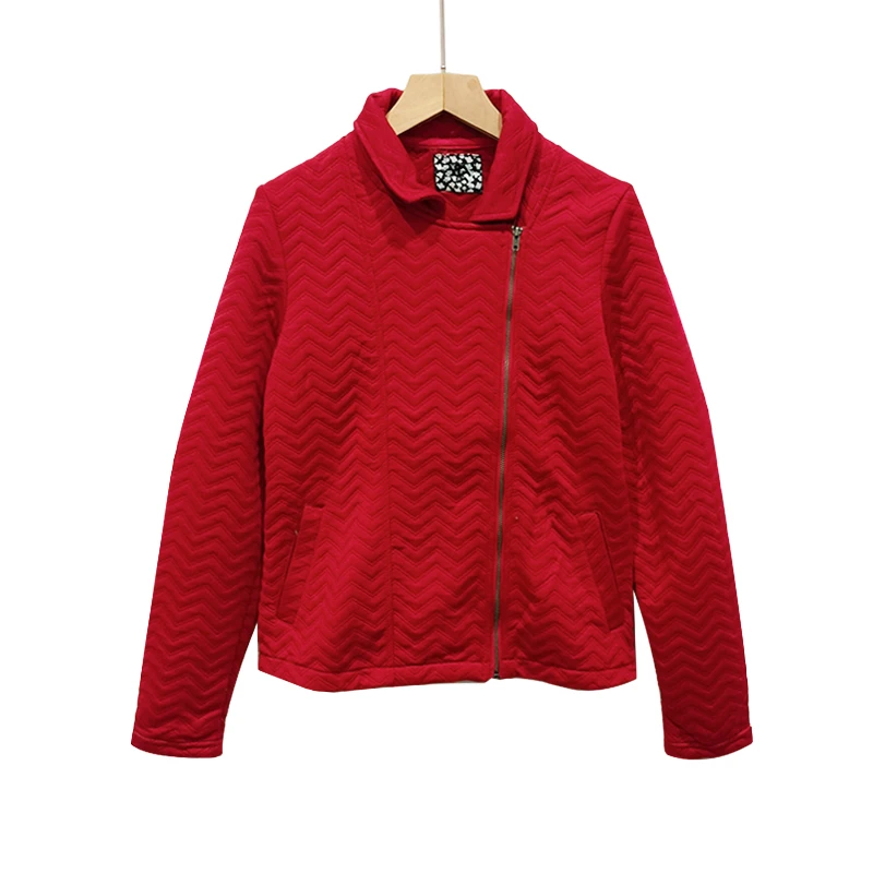 法式红色厚实保暖外套女士春秋冬时尚休闲气质翻领拉链有口袋