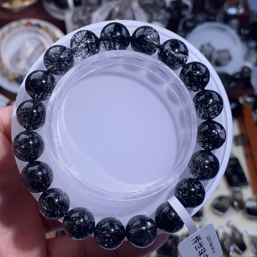 未镶嵌水晶手链黑发晶全透体10.5mm烟花蕾丝
