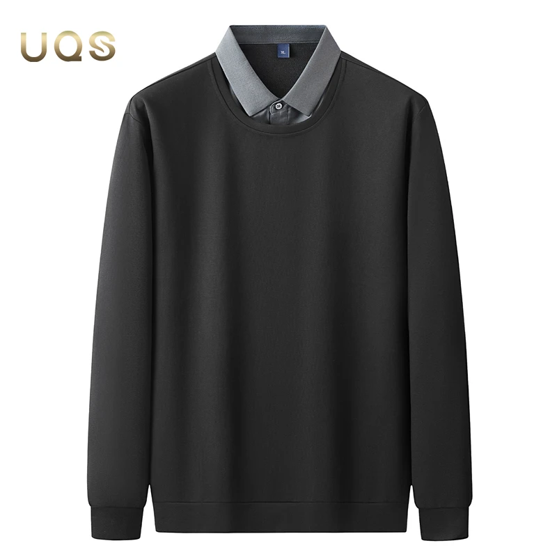 秋季新款假两件男装上衣大码宽松舒适翻领轻奢日常休闲简约大气款