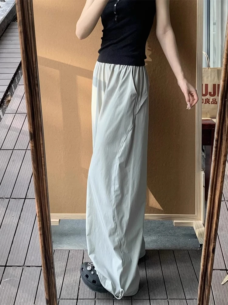 美式束脚工装裤女夏季薄款胖妹妹显瘦梨形身材速干休闲阔腿运动裤