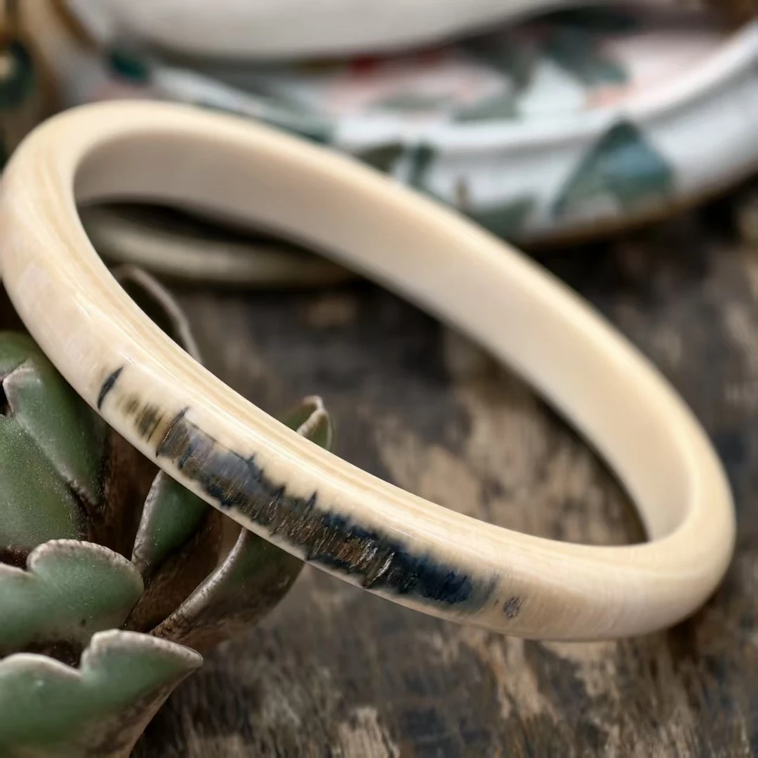 T116精品猛犸象牙内61MM左右文玩精工把件手环特色皮手镯