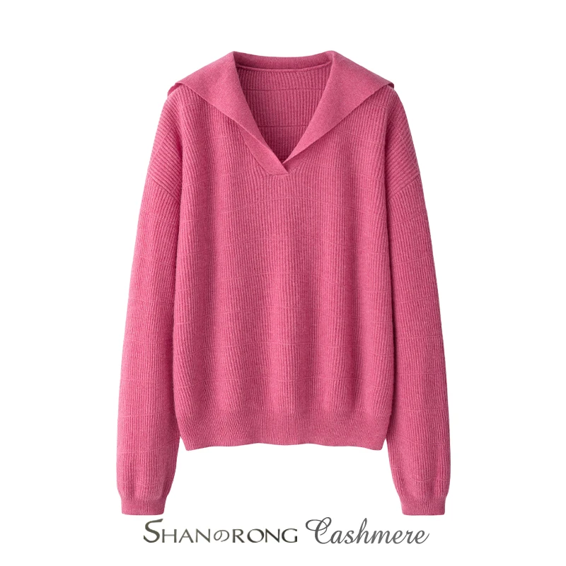 100%纯山羊绒海军领针织衫女套头2025新品保暖针织毛衣亲肤打底