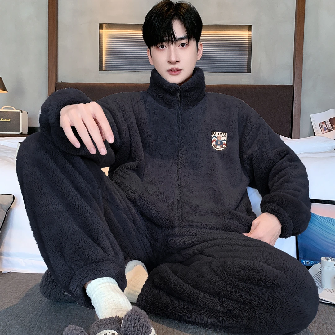 【云感雪花绒】男士休闲秋冬季暖绒舒适家居服保暖可外穿睡衣两件套