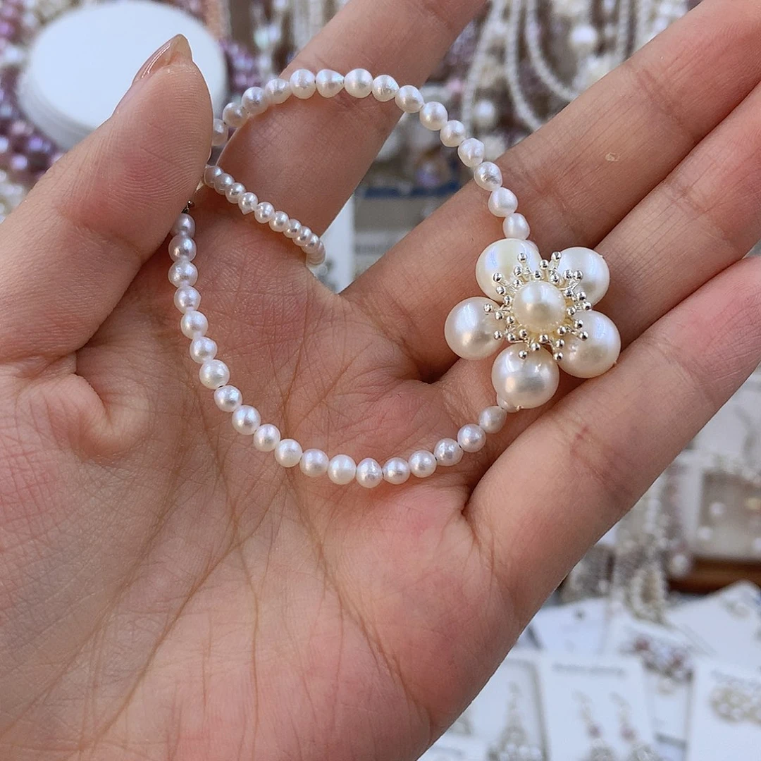 项链银S925镶嵌淡水珍珠