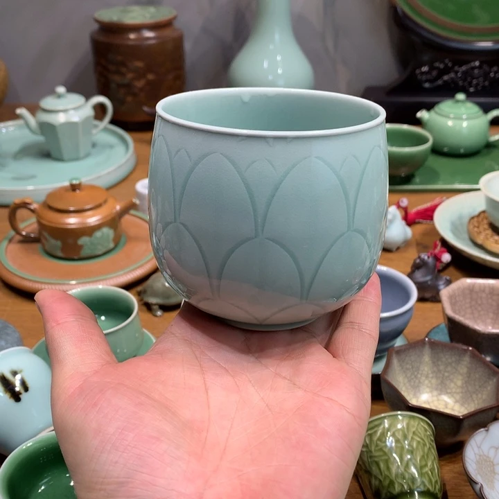 龙泉青瓷手工莲瓣小渣斗