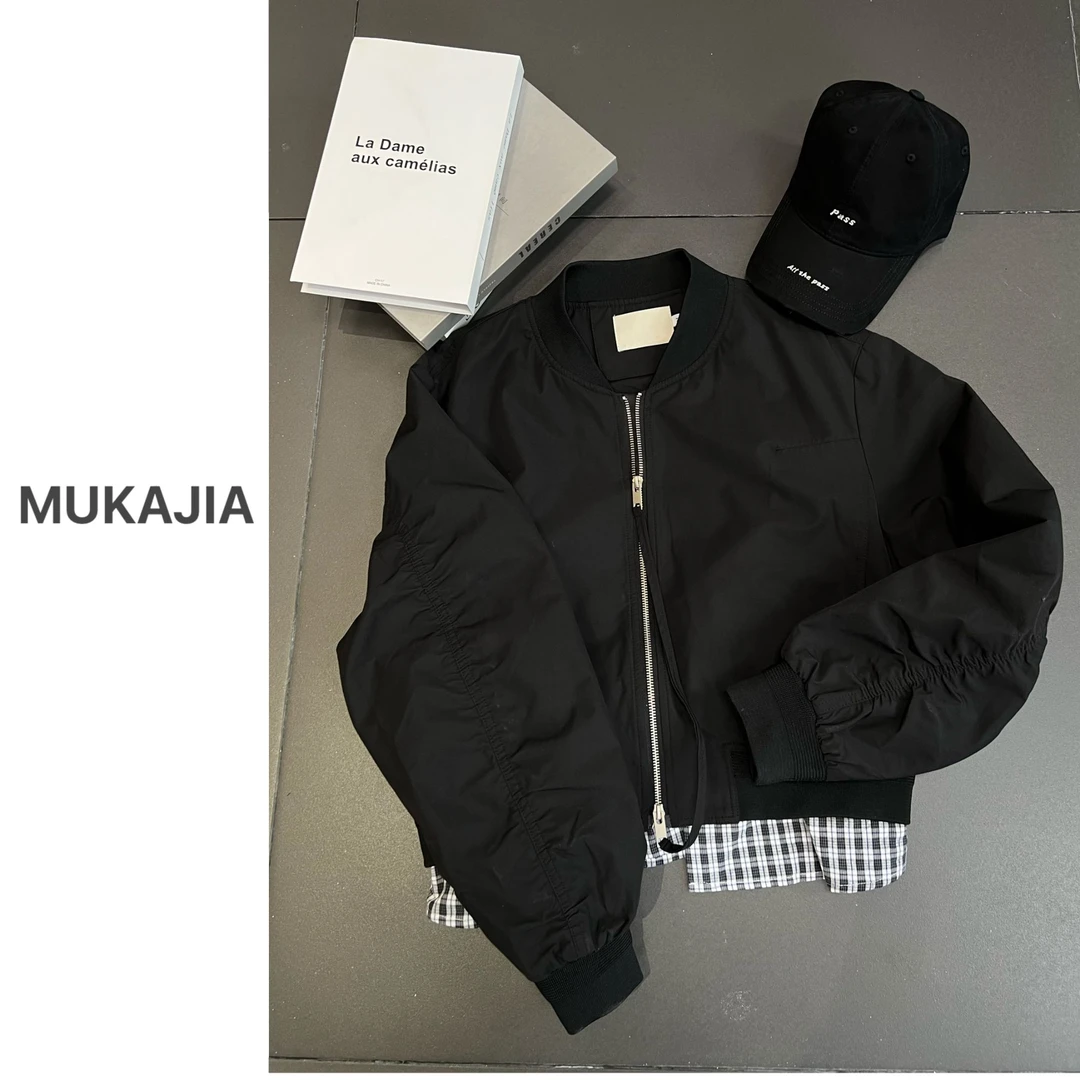 木卡家【格子拼接夹克外套】定制款秋冬新款休闲百搭假两件夹克女