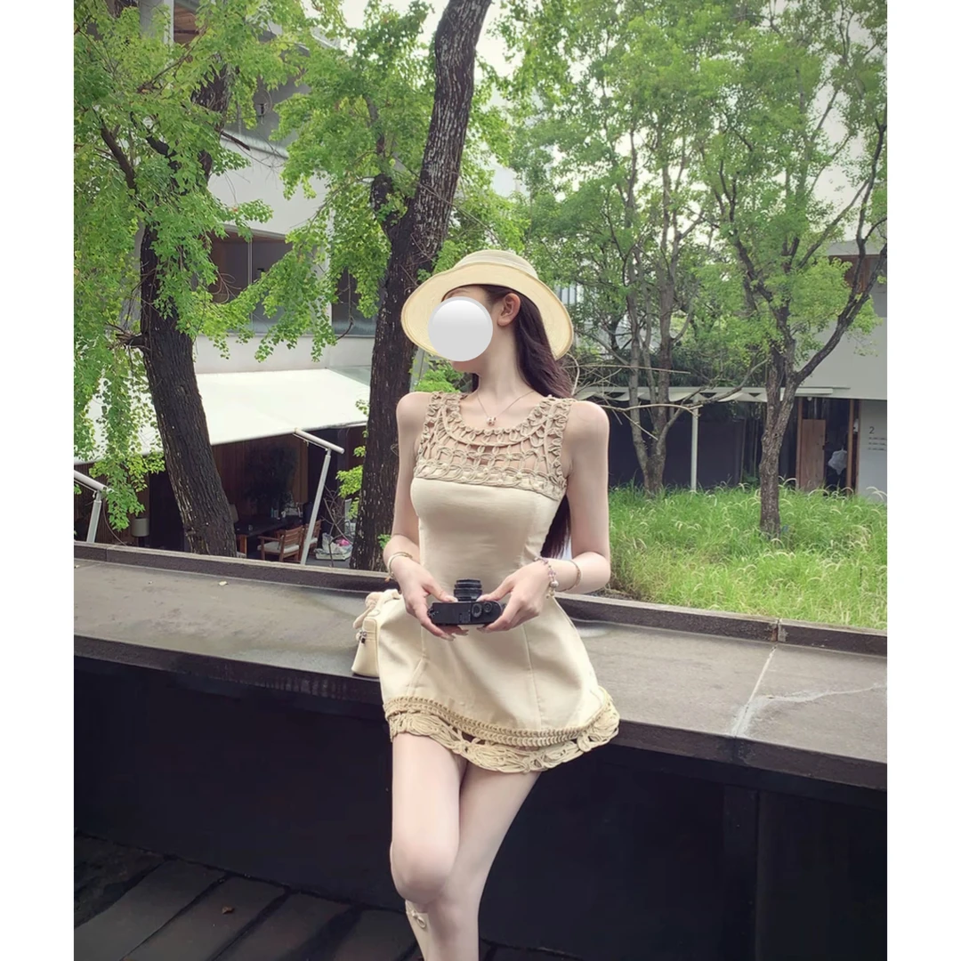 运补6-8【白茶月光 】气质短款时尚性感纯欲连衣裙E25Q2550