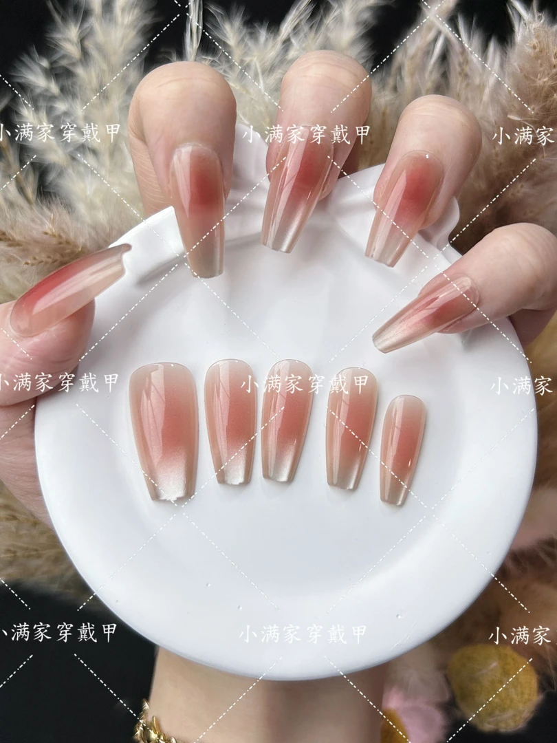 中长款美甲新款2025年假指甲穿戴甲可拆卸贴片纯色裸色高级感秋冬