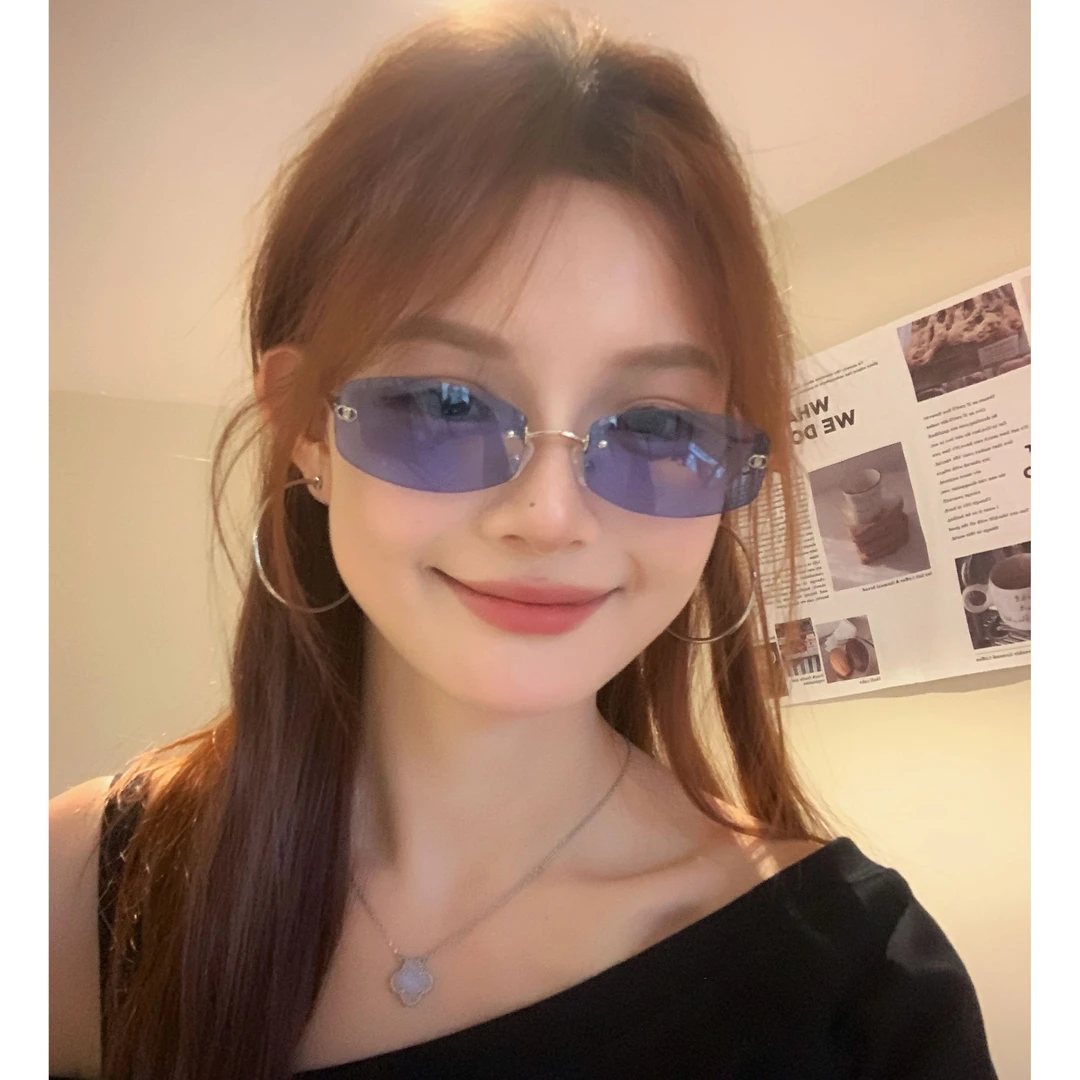 噜噜啦噜 Jennie演唱会同款墨镜女方形无框欧美辣妹y2k中古太阳镜