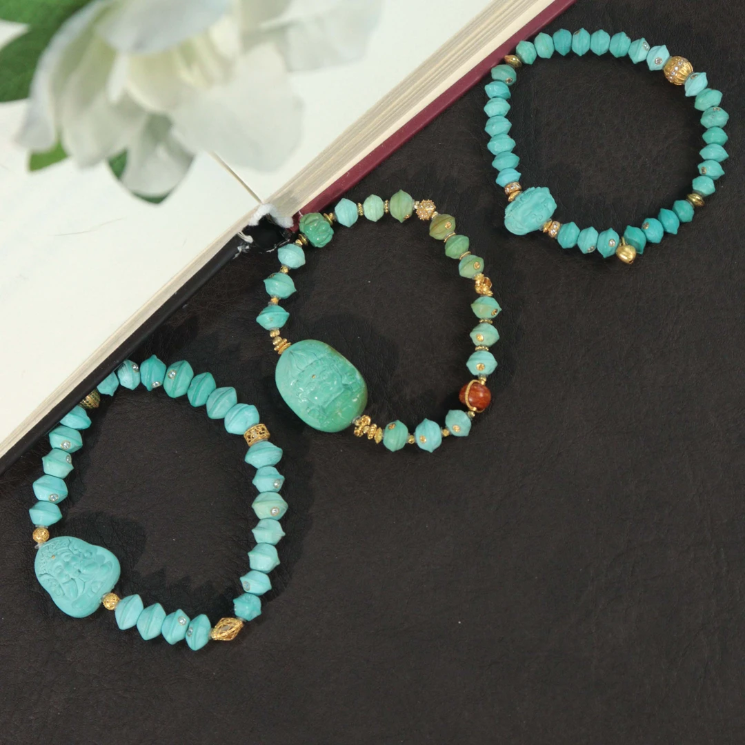 霖泽|绿松石大黑天象神18K金手链复古国风时尚潮流LZ2025041503