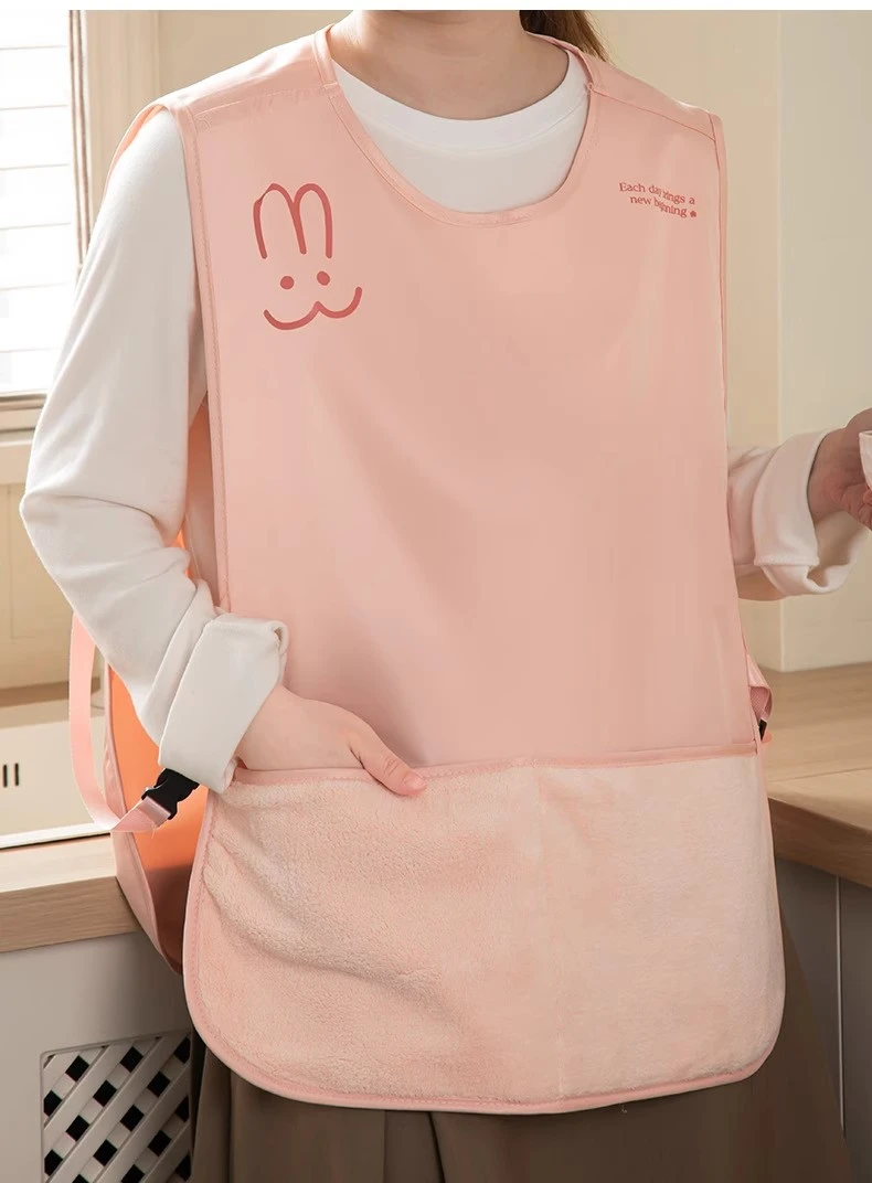 新款可擦手围裙厨房家用防水防油污女围腰可爱成人男女做饭工作服