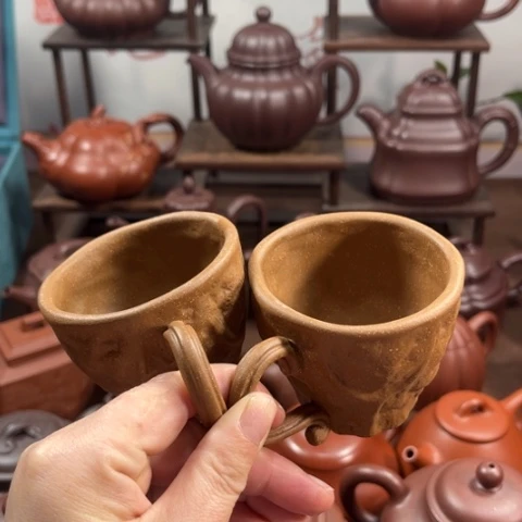 紫泥茶壶段泥杯子精工半手