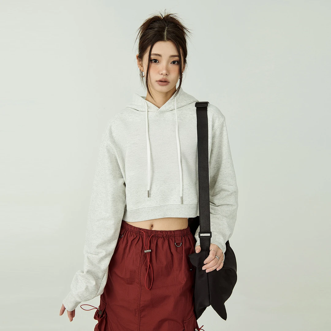 美式辣妹风露脐连帽短款卫衣女小个子春秋款宽松新款ins潮牌外套