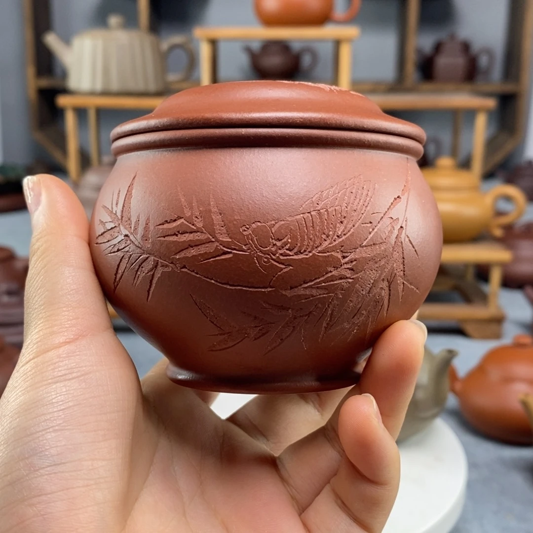 紫砂茶叶罐刘***师刻绘茶叶罐