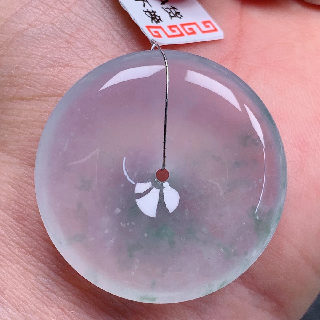 天然缅甸翡翠A货正冰飘花平安扣气质精美尺寸32.3*6.2 643