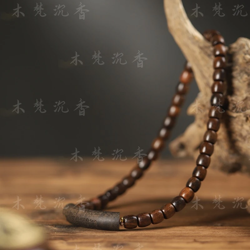 越南沉香木【五条经手串】无礼盒男女通用老料文玩手串双圈镂空雕刻