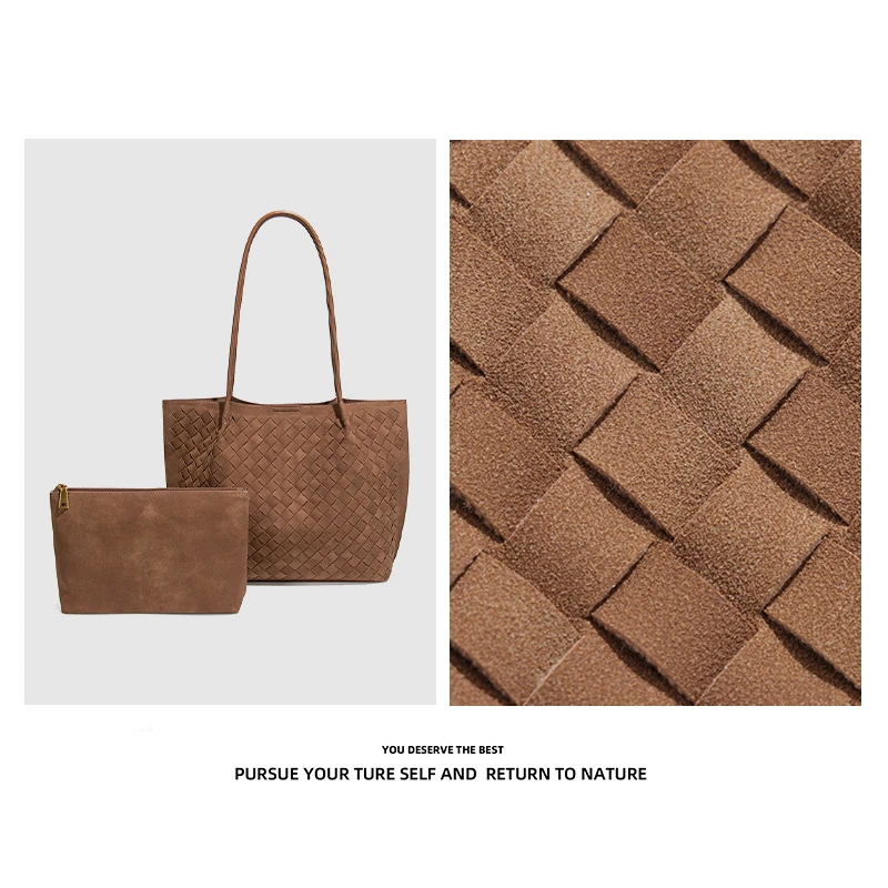 Discover Revive【秋冬新品】麂皮绒大容量磨砂手工编织子母包Y1841