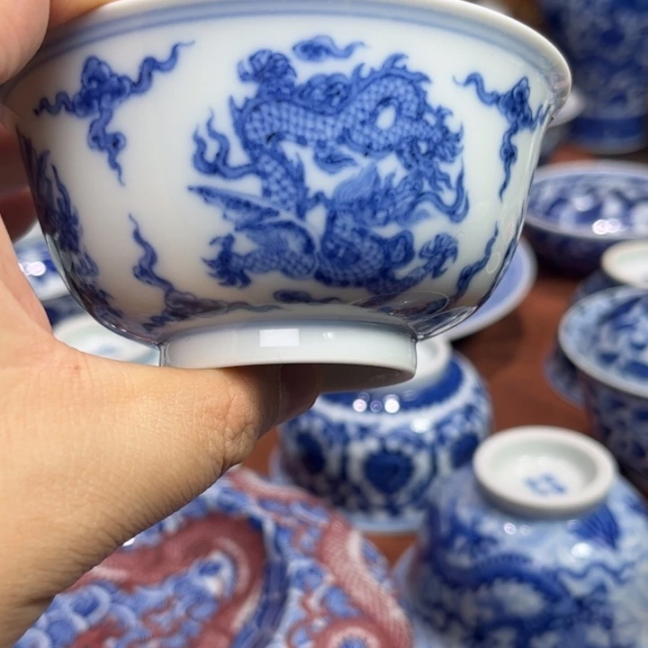 陶摆件景德镇陶瓷五龙团龙杯杯