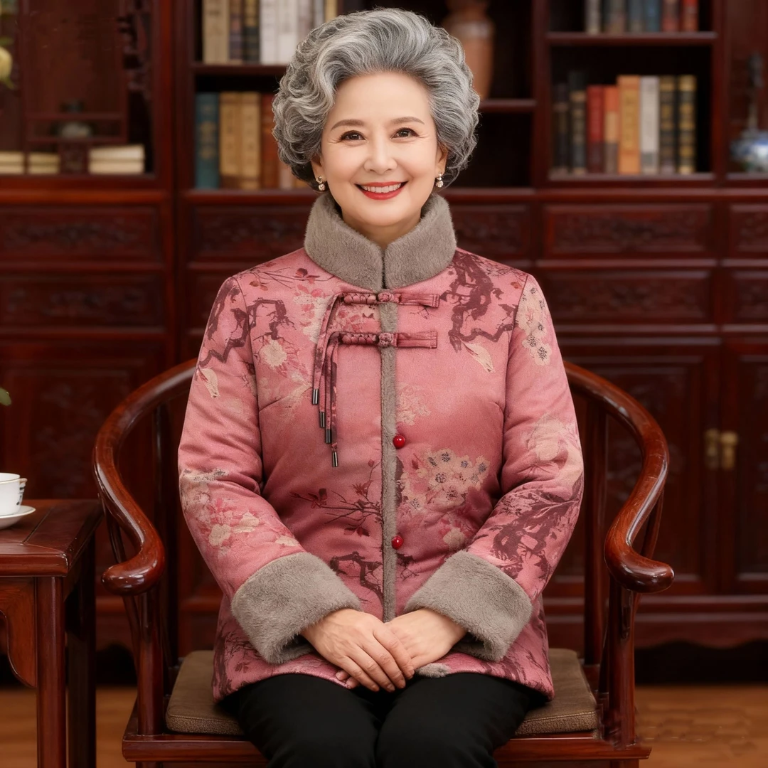 中老年女装加厚冬季棉衣中国风妈妈装加绒保暖棉服新中式奶奶装