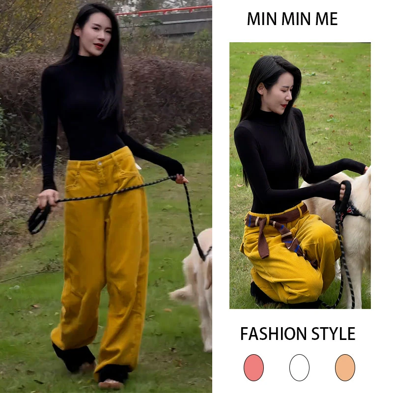 2025秋冬季新款设计感轻熟风圆领修身上衣女搭配休闲阔腿裤两件套