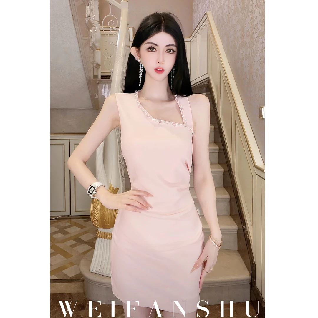 WEIFANSHU/魏凡舒【一眼定情】春夏新款名媛风气质斜肩显瘦连衣裙