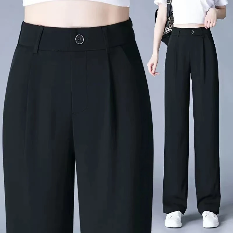3618 窄版直筒裤新款高腰阔腿裤宽松垂感百搭西装休闲裤拖地长裤