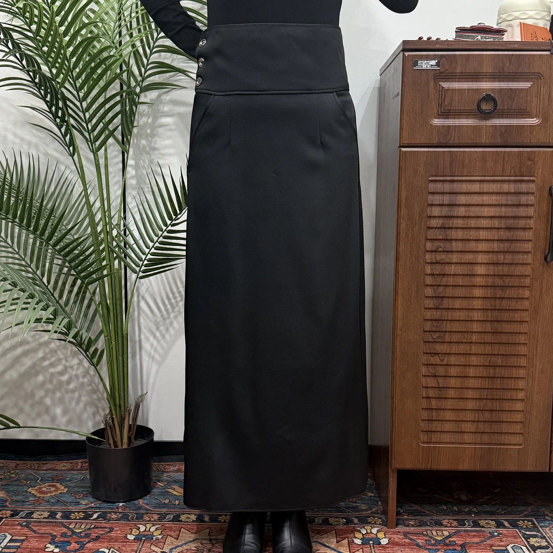 2025款高档藏族服装加厚高腰民族半身裙100cm垂感显瘦直筒半身裙