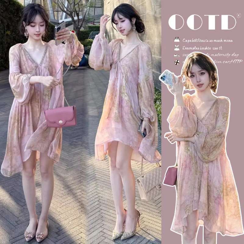 孕妇装夏季新款矜贵古早氛围感重工钉珠显白温柔度假连衣裙
